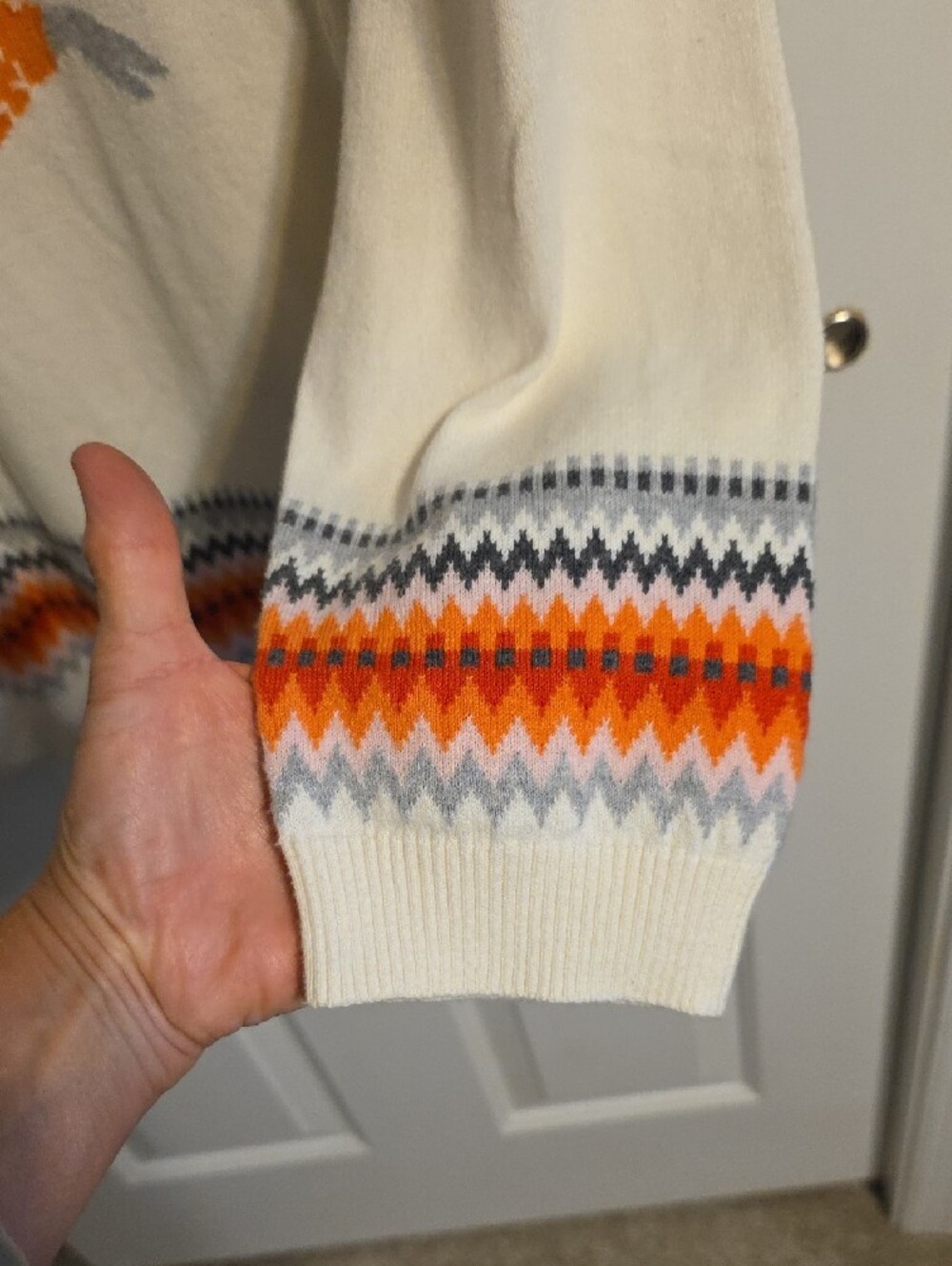 Talbots Cream Fair Isle Crewneck Sweater with Orange & Gray Accents - Picture 5 of 6
